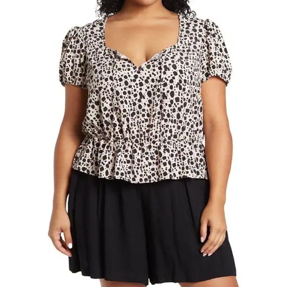 Sanctuary Top True Love Peplum Blouse Animal Print Plus size 3X NEW MSRP $69 - Picture 1 of 5